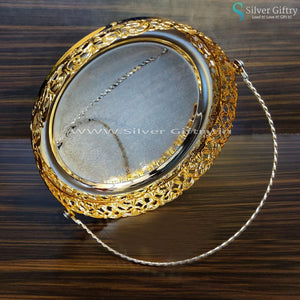 Imported Round Plate With Handle | Silver Giftry | SGT20K386