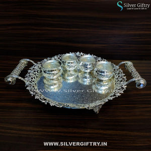 Imported Tray With German Silver Bowls (Silver) | Silver Giftry | SGT20K388