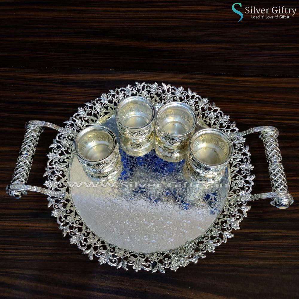 Imported Tray With German Silver Bowls (Silver) | Silver Giftry | SGT20K388