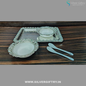 Imported Tray With Ice Cream Set Of 2 Bowls and Spoons Combo 1 | Silver Giftry | SGT20K392