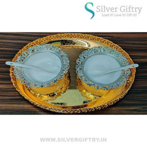 Imported Tray With Ice Cream Set Of 2 Bowls and Spoons Combo 2 | Silver Giftry | SGT20K393