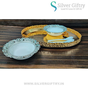 Imported Tray With Ice Cream Set Of 2 Bowls and Spoons Combo 2 | Silver Giftry | SGT20K393