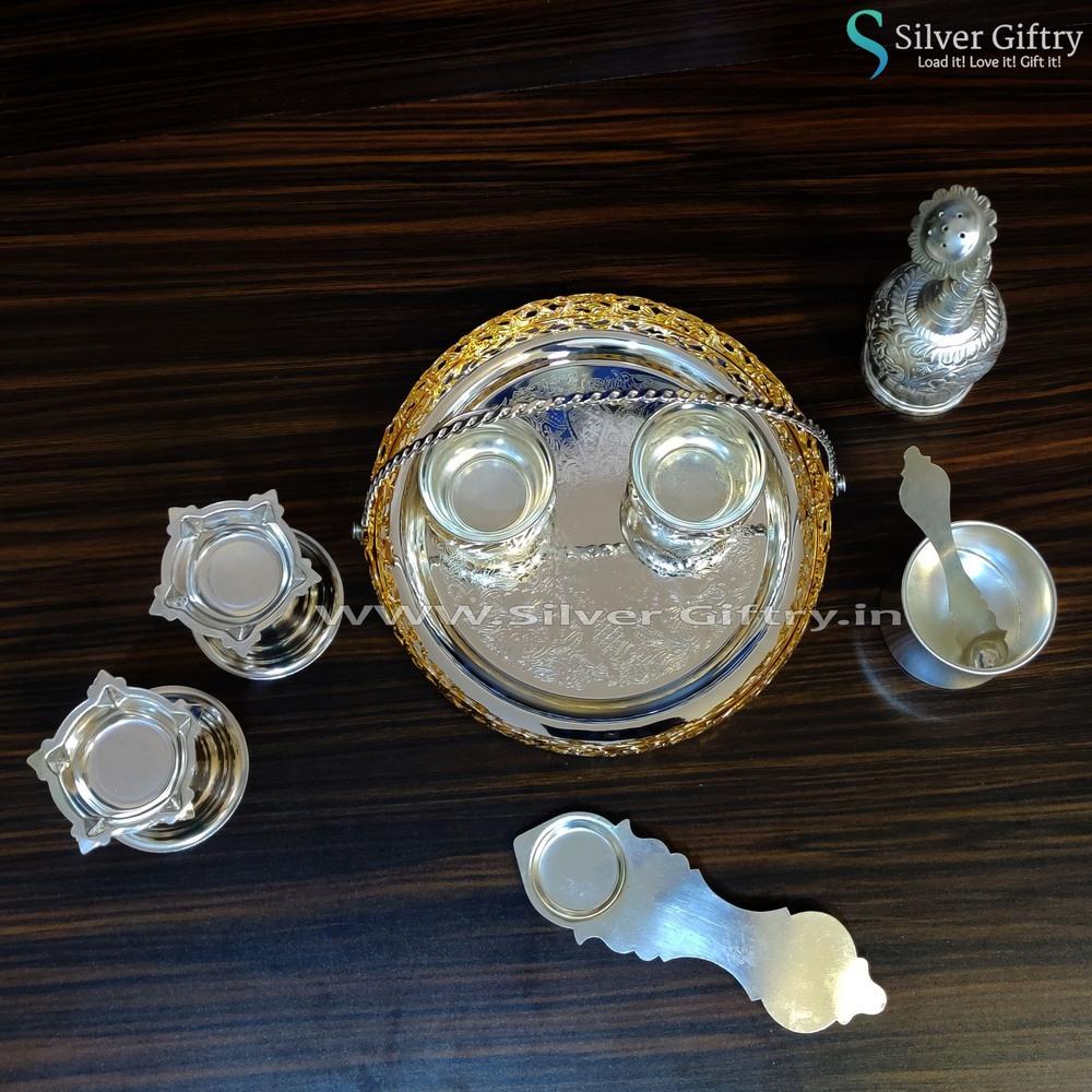 Imported Tray With Pooja Set | Silver Giftry | SGT20K394