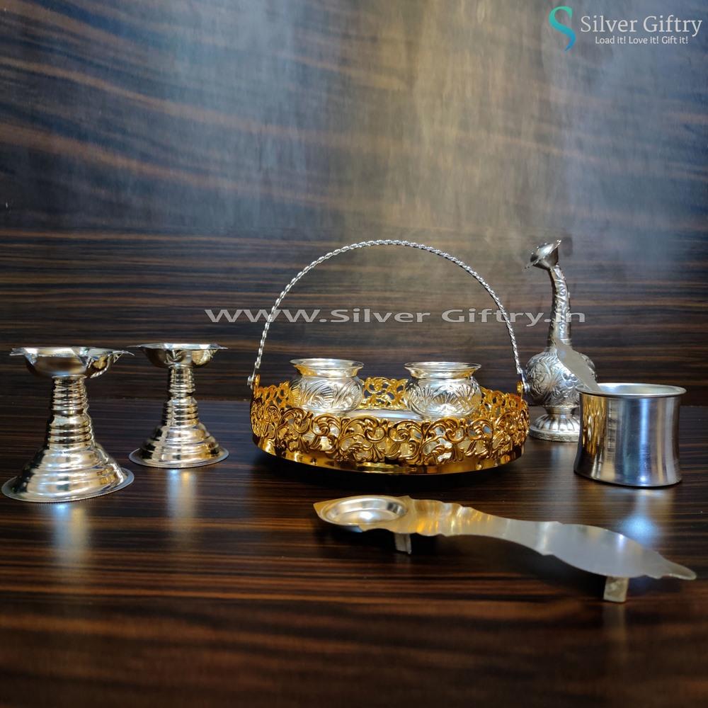 Imported Tray With Pooja Set | Silver Giftry | SGT20K394