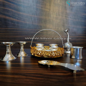 Imported Tray With Pooja Set | Silver Giftry | SGT20K394