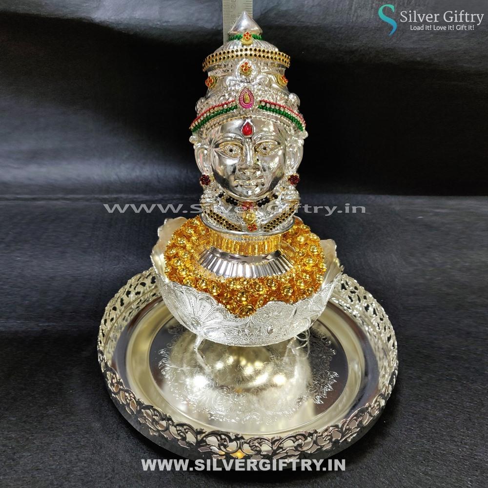 Lakshmi Bowl Pooja Set With Mala | Silver Giftry | SGT20K402