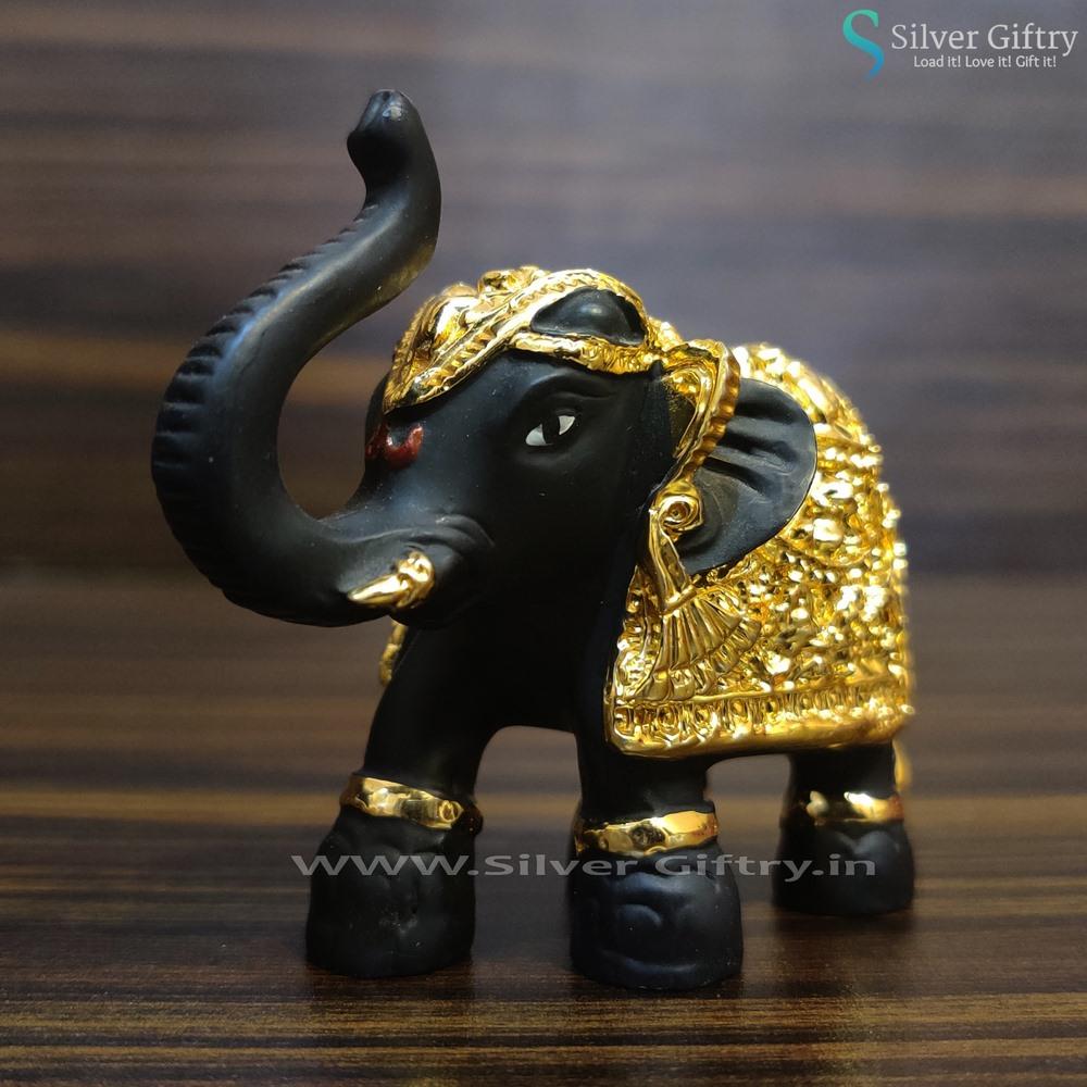 Pair of Full Black and Gold Elephants 2" | Silver Giftry | SGT20K422