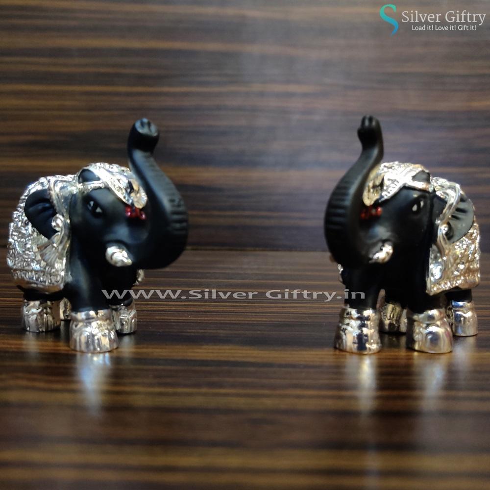 Pair of Full Black and Silver Elephants 2" | Silver Giftry | SGT20K423