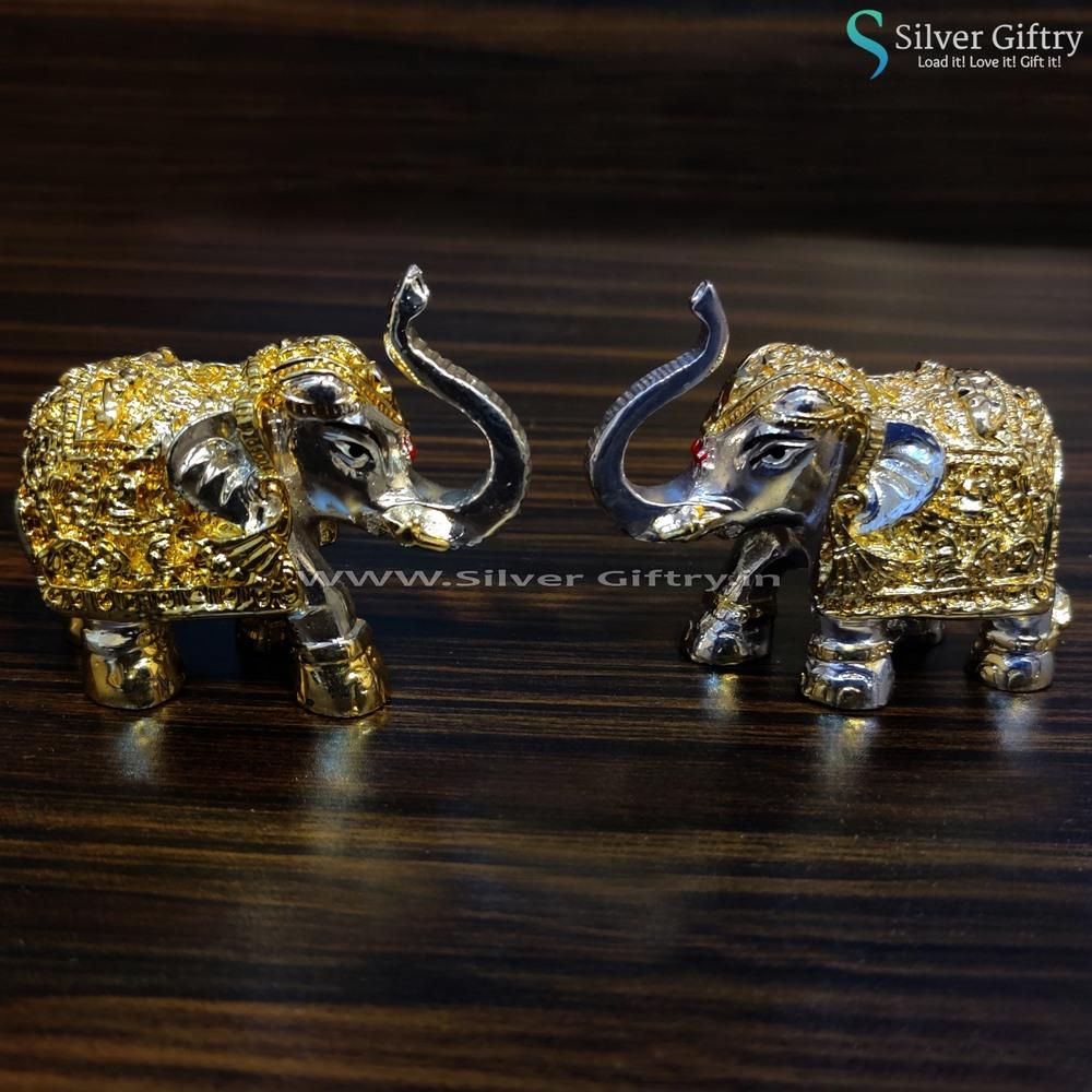 Pair of Full Elephants Pair Gold and Silver 2" | Silver Giftry | SGT20K424
