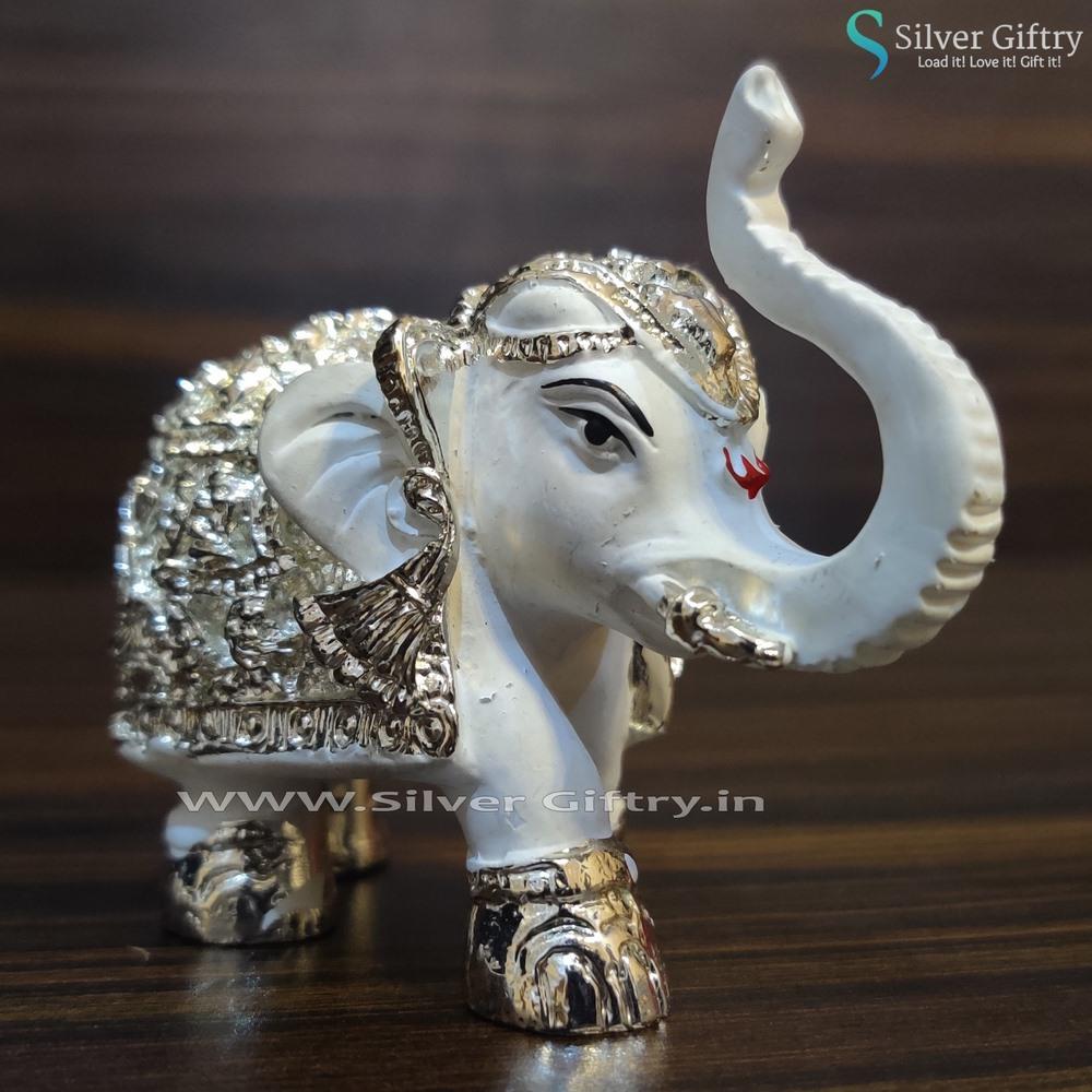 Pair of Full White and Silver Elephants 2" | Silver Giftry | SGT20K426