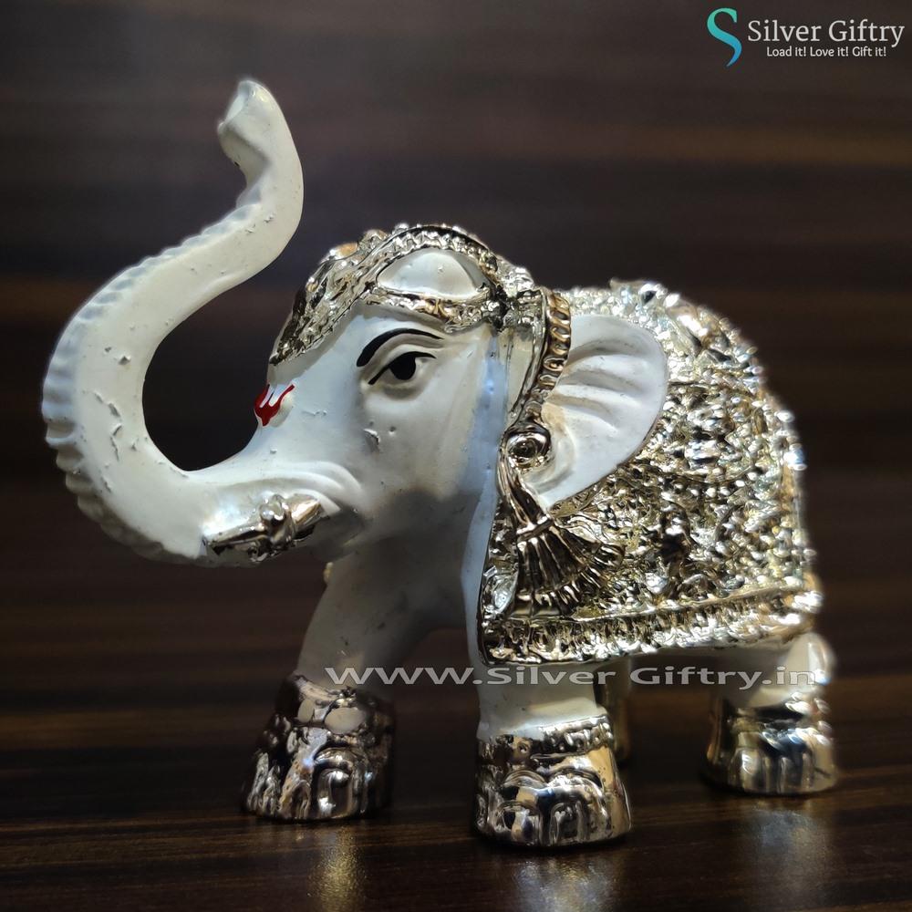 Pair of Full White and Silver Elephants 2" | Silver Giftry | SGT20K426
