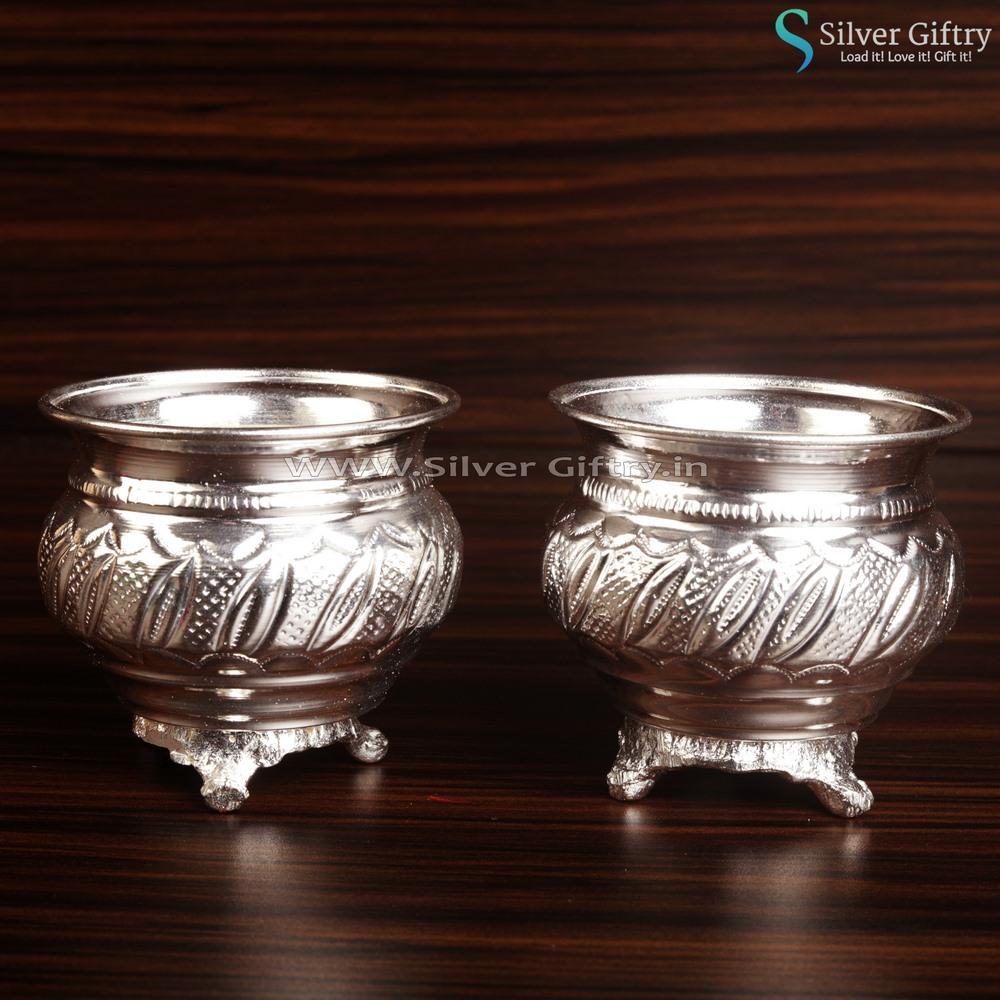 Pair of German Silver Kumkum Bowl With Leg | Silver Giftry | SGT20K427