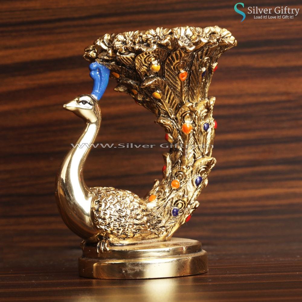 Peacock Candle Stand 24kr Gold | Silver Giftry | SGT20K429