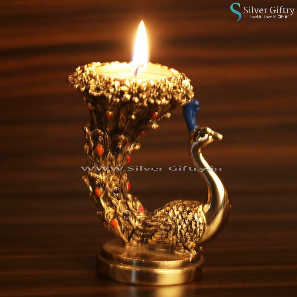 Peacock Candle Stand 24kr Gold | Silver Giftry | SGT20K429