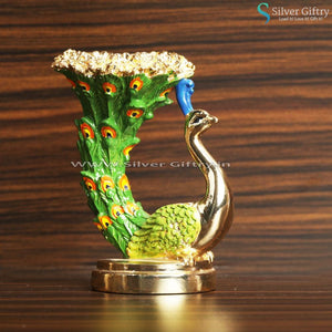 Peacock Candle Stand Gold and Green Antique Gift | Silver Giftry | SGT20K430