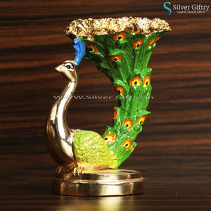 Peacock Candle Stand Gold and Green Antique Gift | Silver Giftry | SGT20K430
