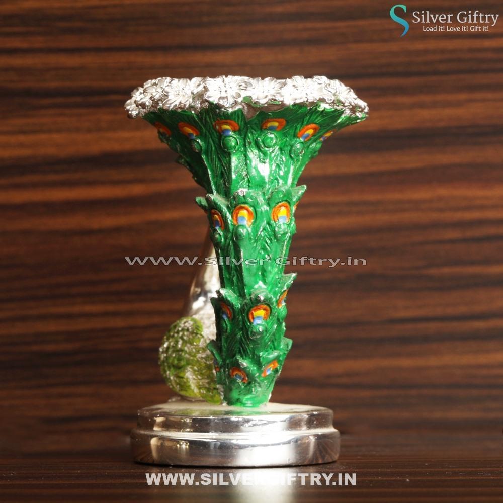 Peacock Candle Stand Green Silver Antique Gift | Silver Giftry | SGT20K431
