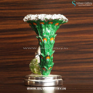 Peacock Candle Stand Green Silver Antique Gift | Silver Giftry | SGT20K431