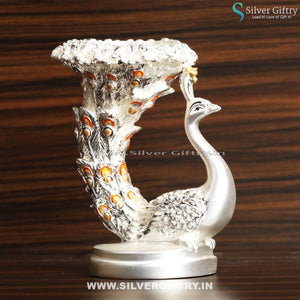 Peacock Candle Stand Pearl Antique Gift Orange | Silver Giftry | SGT20K433