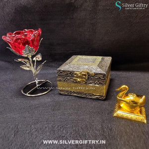 Rose 4x4 Dry Fruit Box duck Kumkum Dabbi | Silver Giftry | SGT20K460