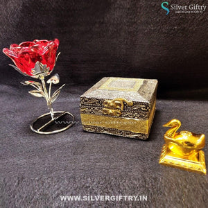 Rose 4x4 Dry Fruit Box duck Kumkum Dabbi | Silver Giftry | SGT20K460