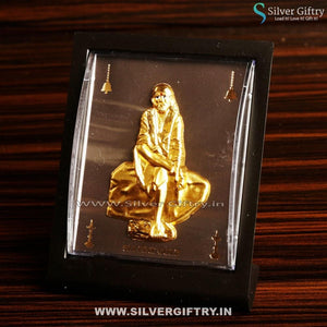 Sai Baba 4" Pure Silver Foli Frame 99.9 Gold Touch | Silver Giftry | SGT20K463