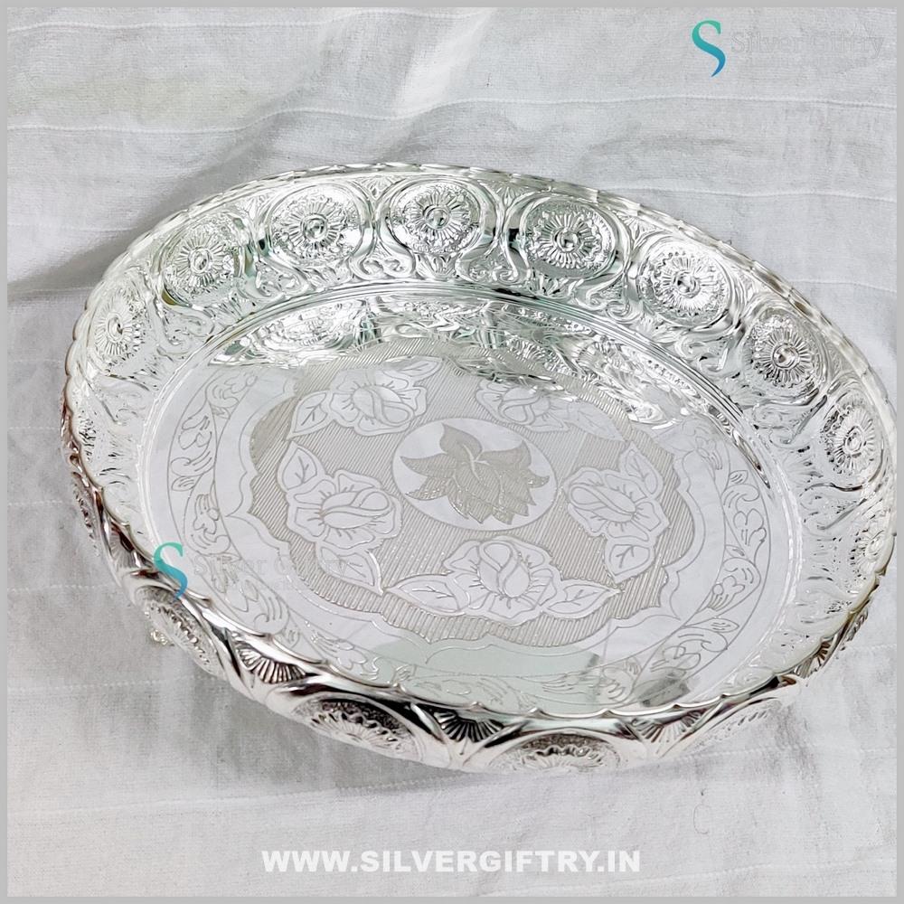 German Silver washable wedding Pooja plate 14inch | Silver Giftry | SGT20K494
