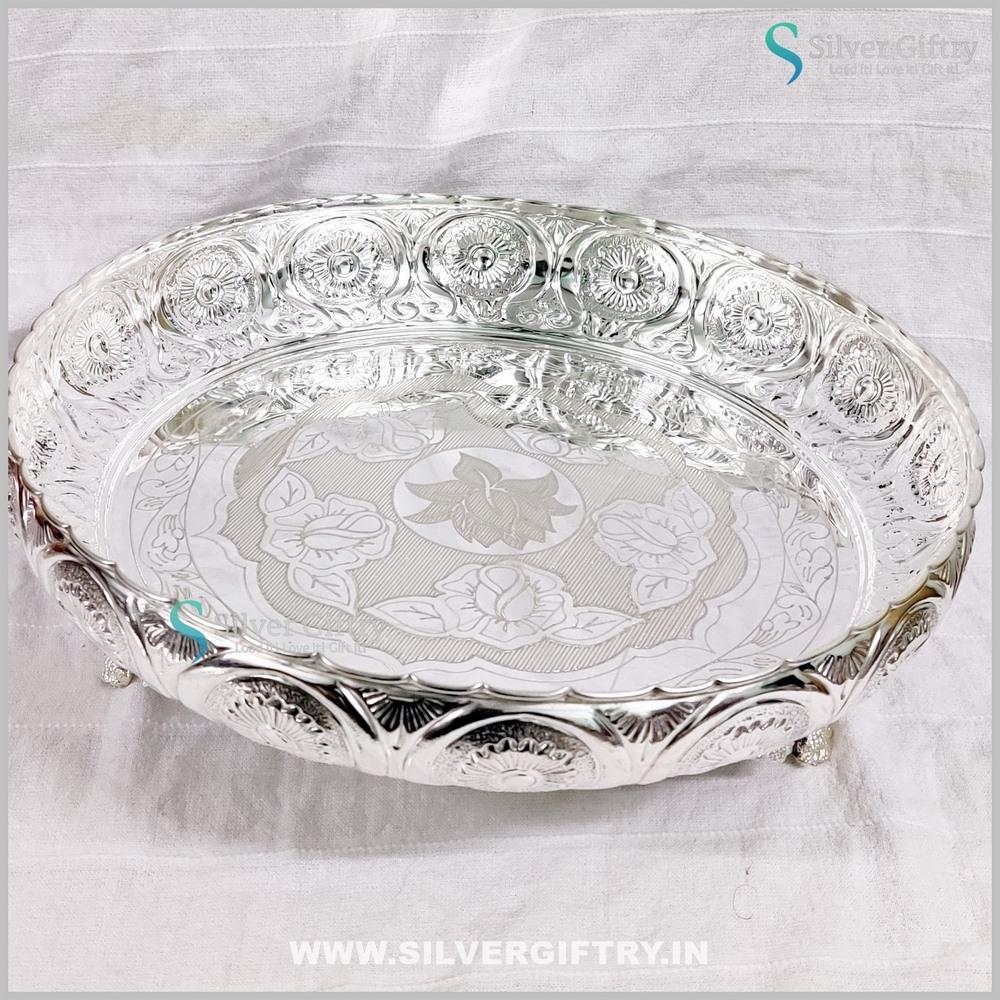 German Silver washable wedding Pooja plate 14inch | Silver Giftry | SGT20K494