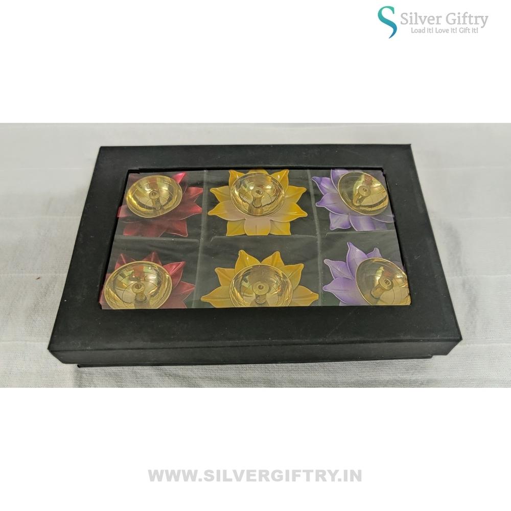 Brass Lotus Diya Mix Colors (Pack Of 6) | Silver Giftry | SGT20K528