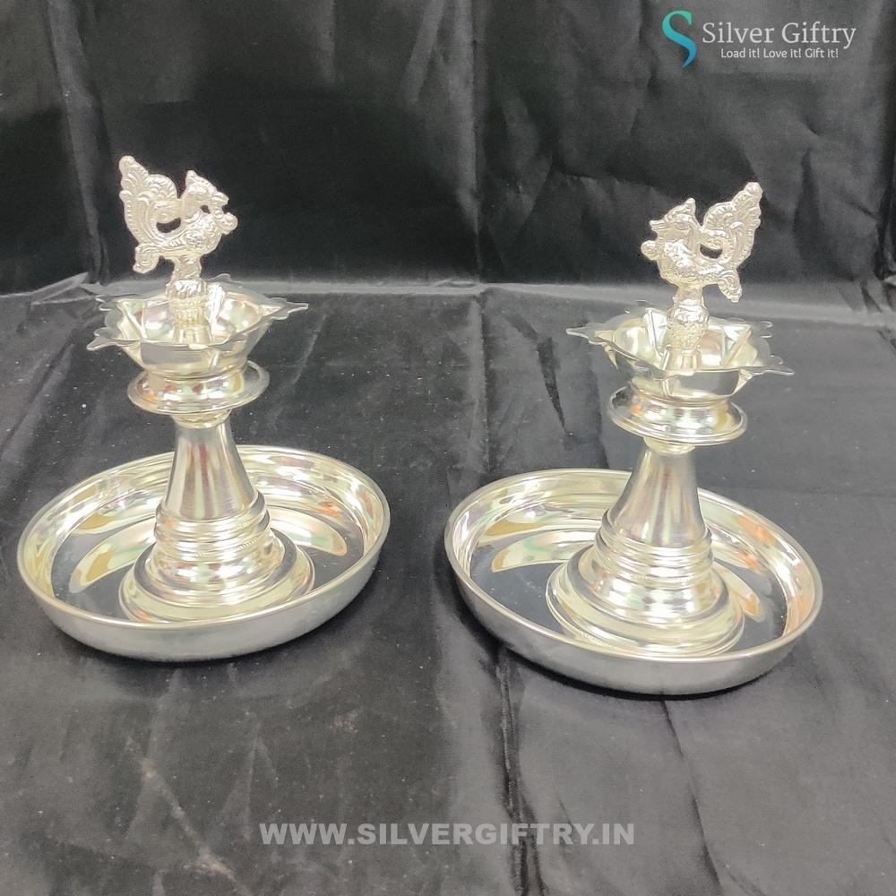 German Silver Deepam 6"with German Silver Plates | Silver Giftry | SGT20K537