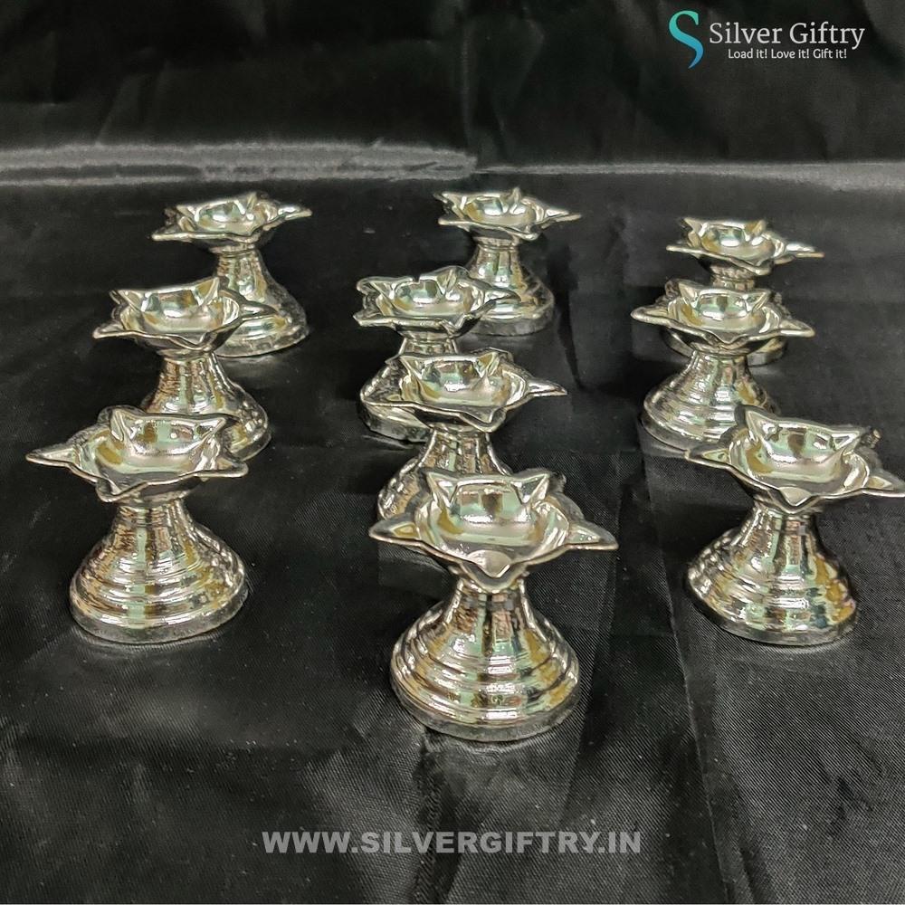 German Silver Fancy Star Deepam 1.5" (Set Of 10) | Silver Giftry | SGT20K551