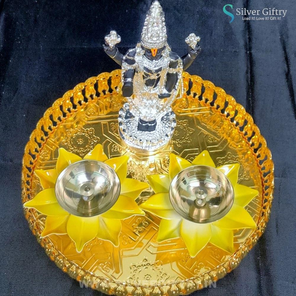 5" Balaji With Lotus Diya With Trays (Yellow) | Silver Giftry | SGT20K565