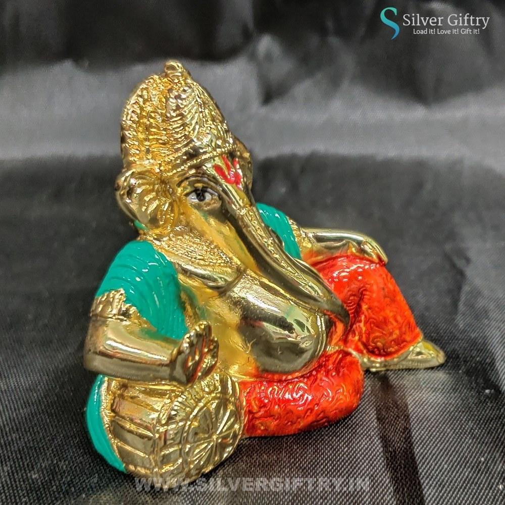 24Kr Gold Coated Ganesh Maharaj Idol 3" (Red And Gold) | Silver Giftry | SGT20K569