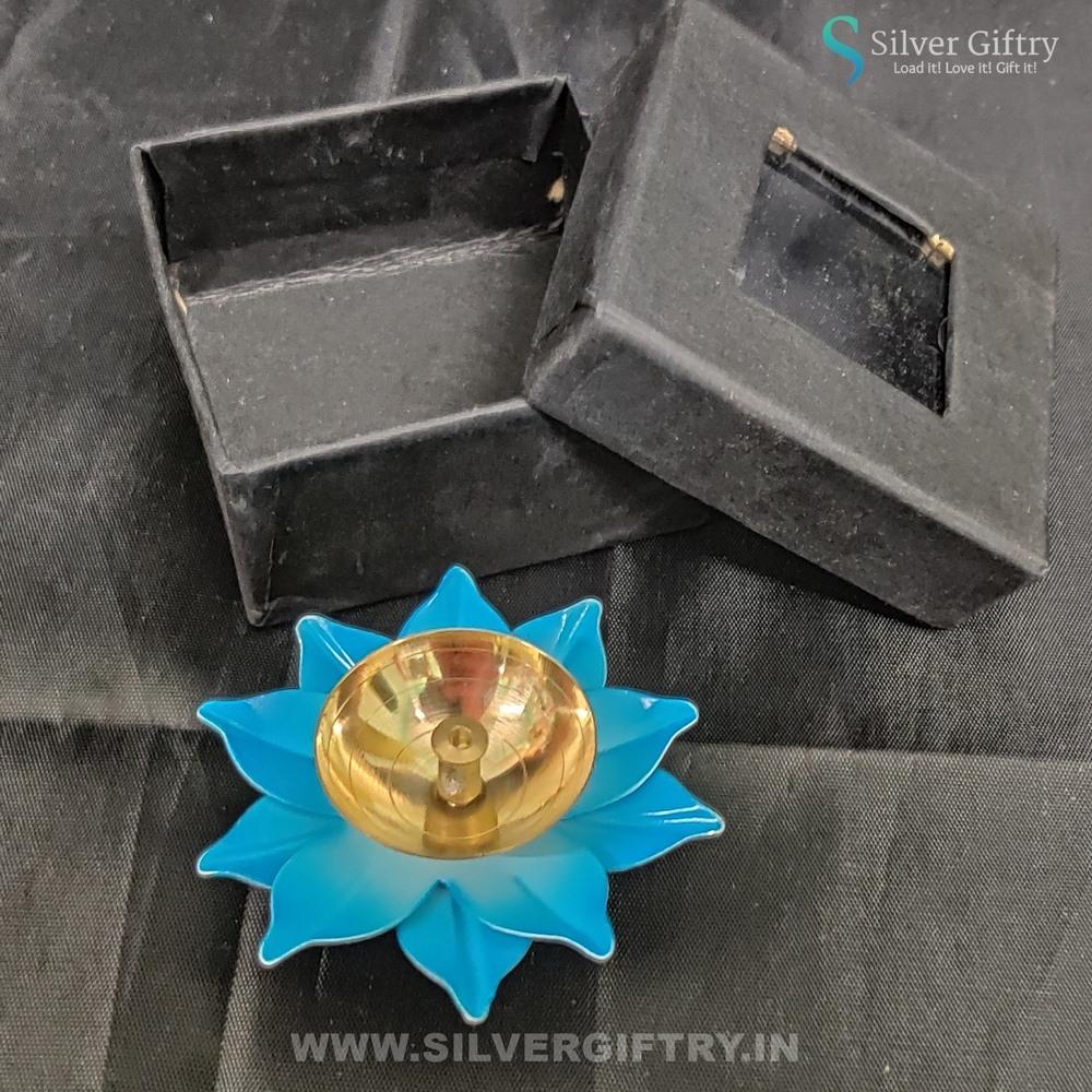 Brass Antique Diya 3.5" (Sky Blue) | Silver Giftry | SGT20K574