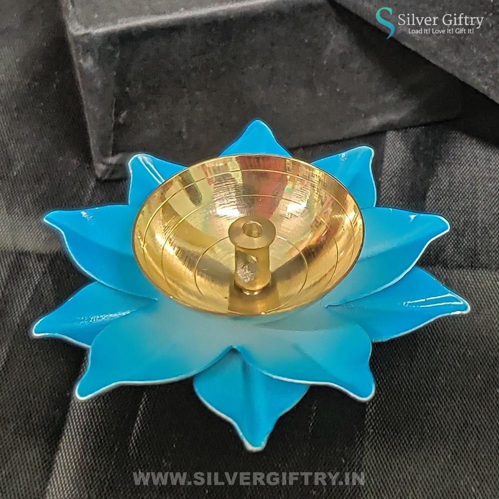 Brass Antique Diya 3.5" (Sky Blue) | Silver Giftry | SGT20K574