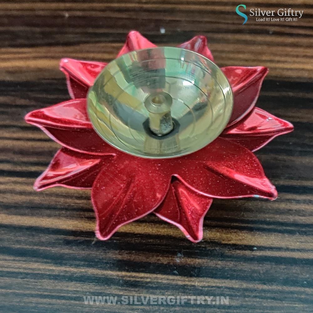 Brass Antique Diya 3.5" ( Red) | Silver Giftry | SGT20K575