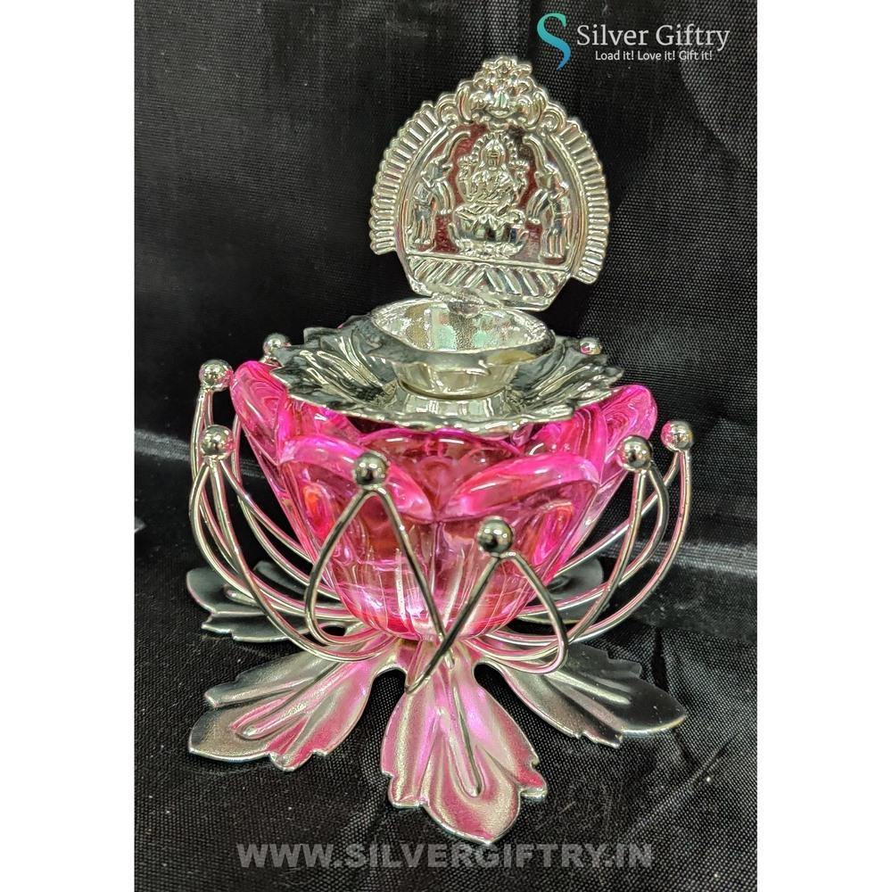 German Silver Kamala Lakshmi Diya Set 3" (Peach) | Silver Giftry | SGT20K584