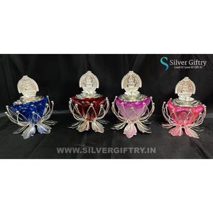 German Silver Kamala Lakshmi Diya Set 3" (Set Of 4 Colours) | Silver Giftry | SGT20K585
