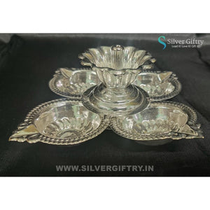 9" German Silver Washable Designed Plate with Kumkum Bowls | Silver Giftry | SGT20K502
