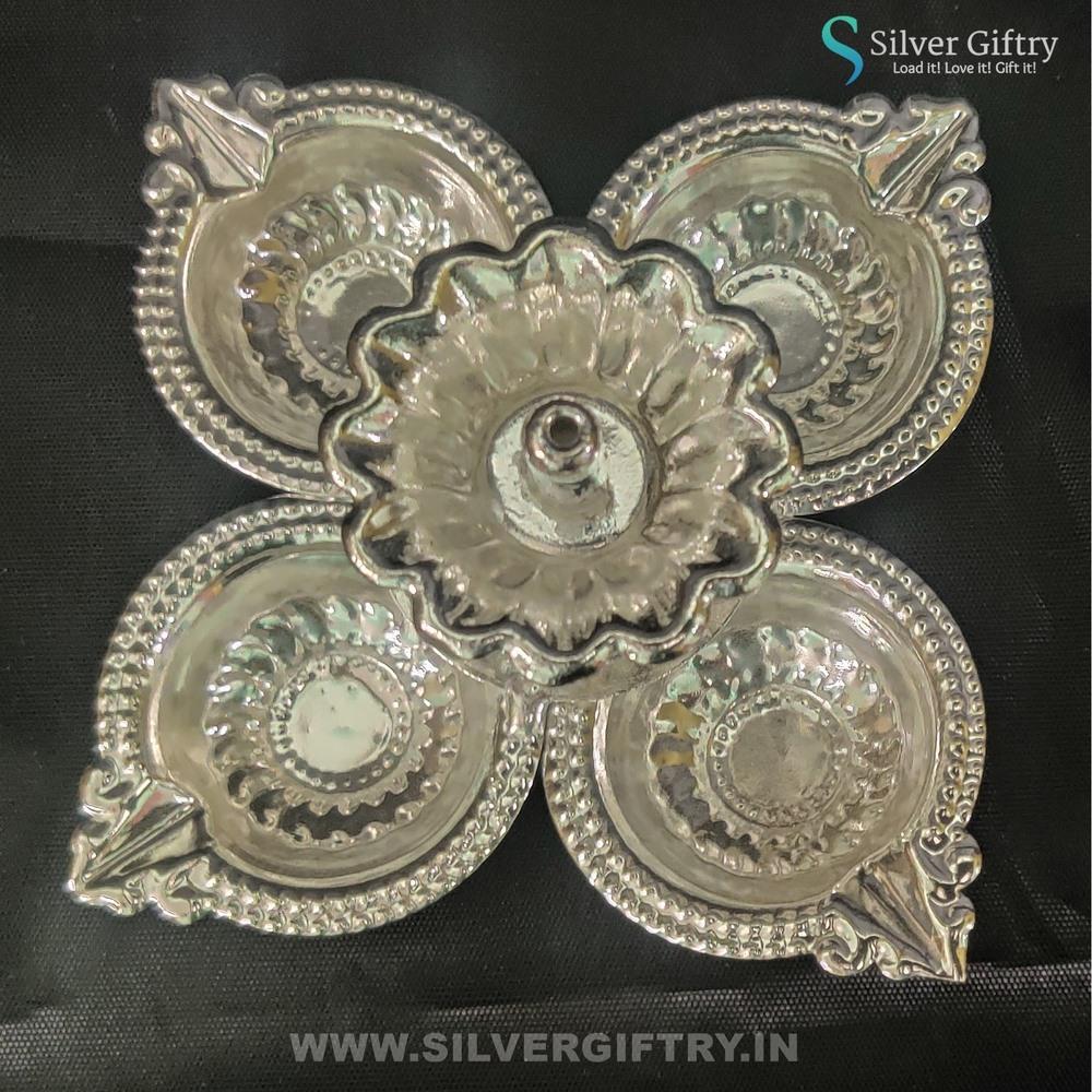 German Silver Pancha Kuber Devadas Diya 6" | Silver Giftry | SGT20K586