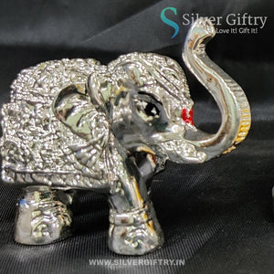 2.5" German Silver Ganesh Idol With Pair Of Elephant Idols For Pooja | Yellow | Silver Giftry | SGT20K587