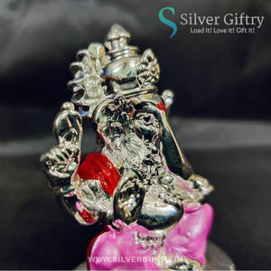 2.5" German Silver Ganesh Idol For Pooja | Pink | Silver Giftry | SGT20K589