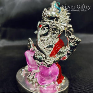 2.5" German Silver Ganesh Idol For Pooja | Pink | Silver Giftry | SGT20K589
