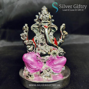 2.5" German Silver Ganesh Idol For Pooja | Pink | Silver Giftry | SGT20K589