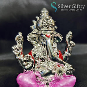 2.5" German Silver Ganesh Idol For Pooja | Pink | Silver Giftry | SGT20K589