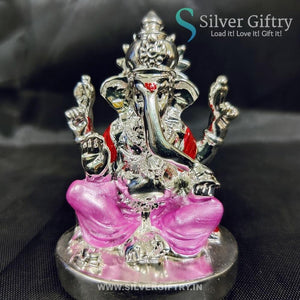 2.5" German Silver Ganesh Idol For Pooja | Pink | Silver Giftry | SGT20K589