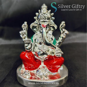 2.5" German Silver Ganesh Idol For Pooja | Red | Silver Giftry | SGT20K590