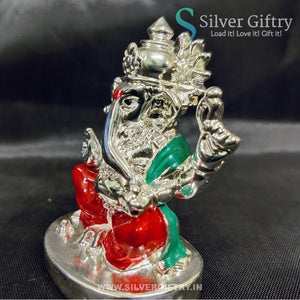 2.5" German Silver Ganesh Idol For Pooja | Red | Silver Giftry | SGT20K590