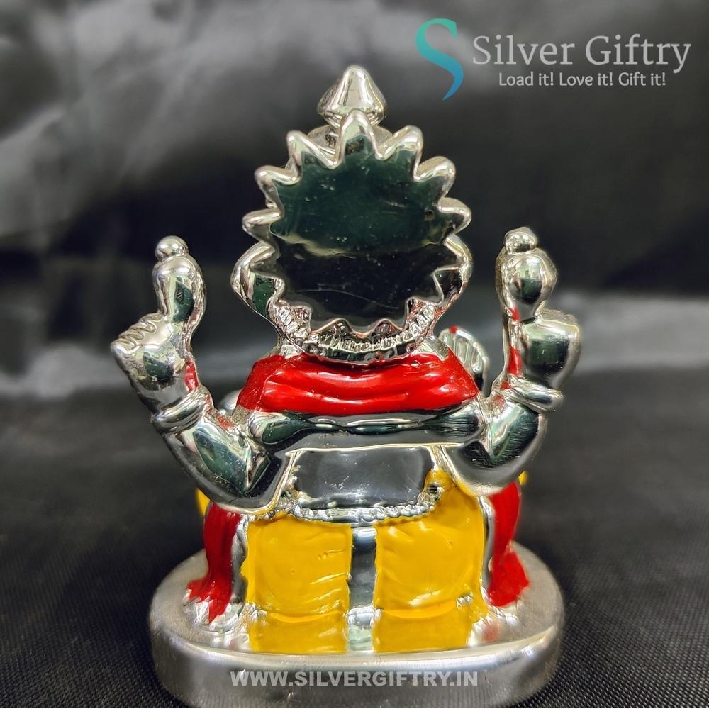 2.5" German Silver Ganesh Idol For Pooja | Yellow & Red | Silver Giftry | SGT20K591