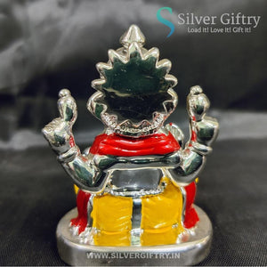 2.5" German Silver Ganesh Idol For Pooja | Yellow & Red | Silver Giftry | SGT20K591